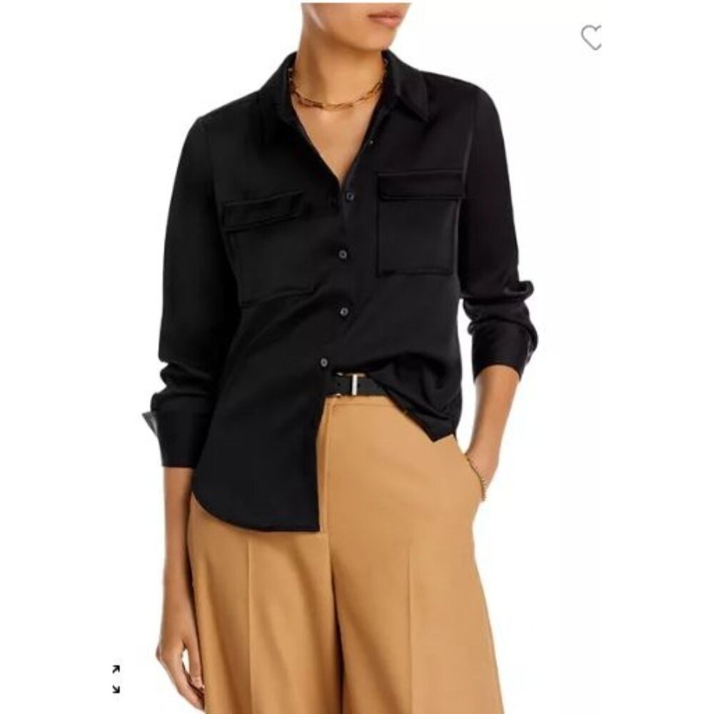 Derek Lam 10 Black Long-Sleeve Button-Up Blouse With Chest Pockets S - Picture 4 of 16